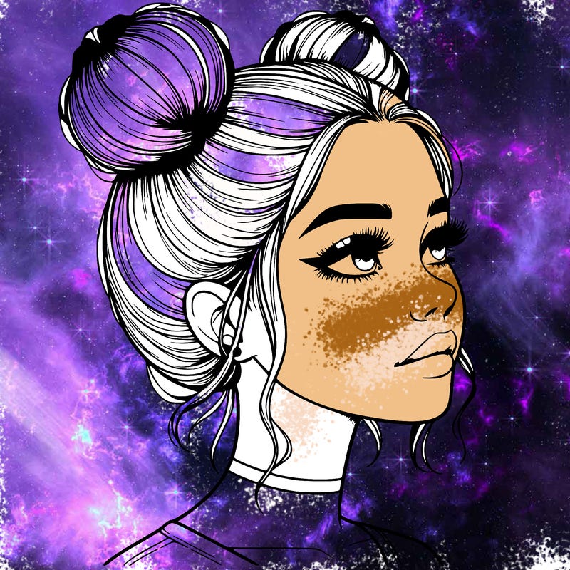 realistic girl with buns on the top of her head