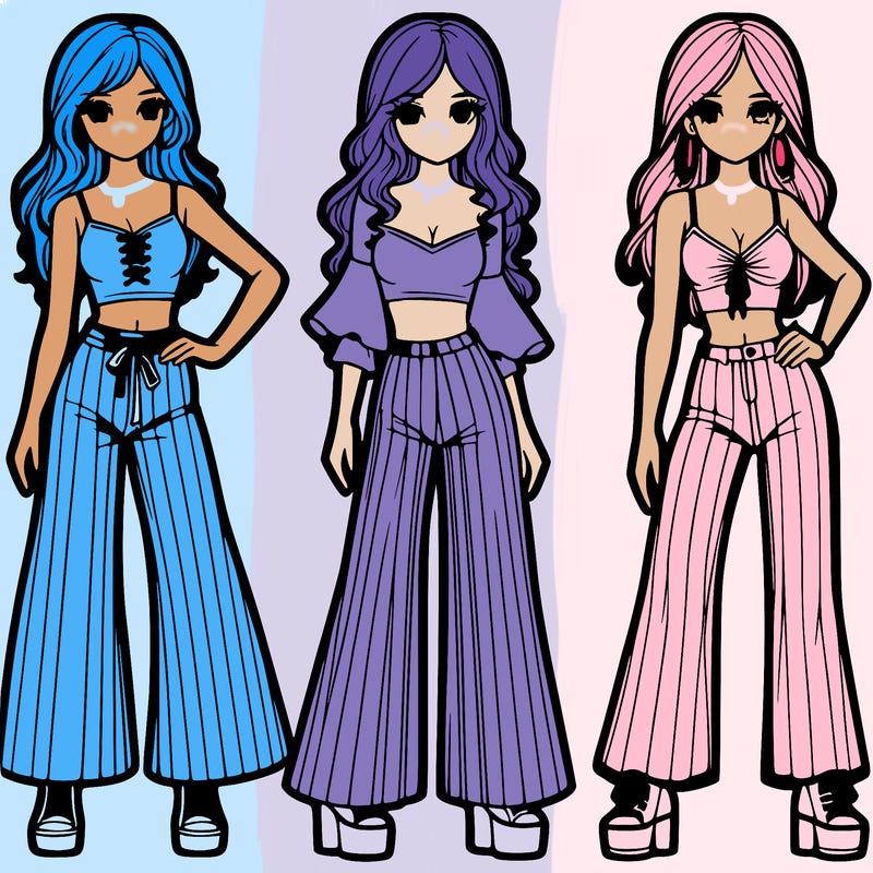 girls with flare pants and crop tops realistic