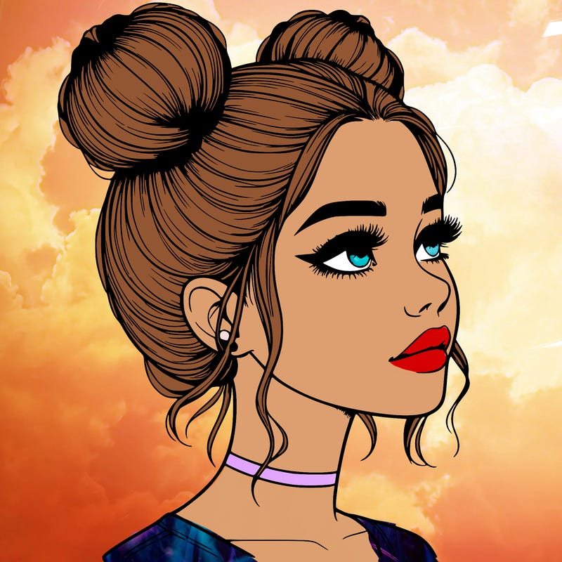 realistic girl with buns on the top of her head