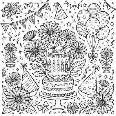 Get ready to celebrate with this cheerful birthday coloring page, adorned with beautiful Cape Daisies and festive party elements. It's the perfect way to add a touch of floral charm to any birthday celebration.