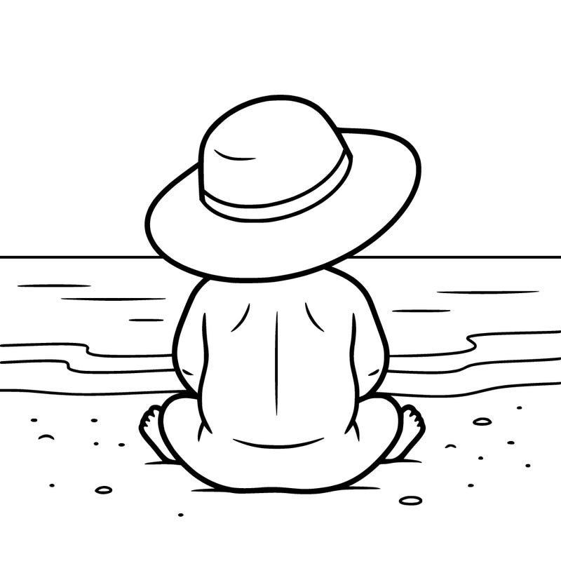 baby on the beach wearing a sun hat