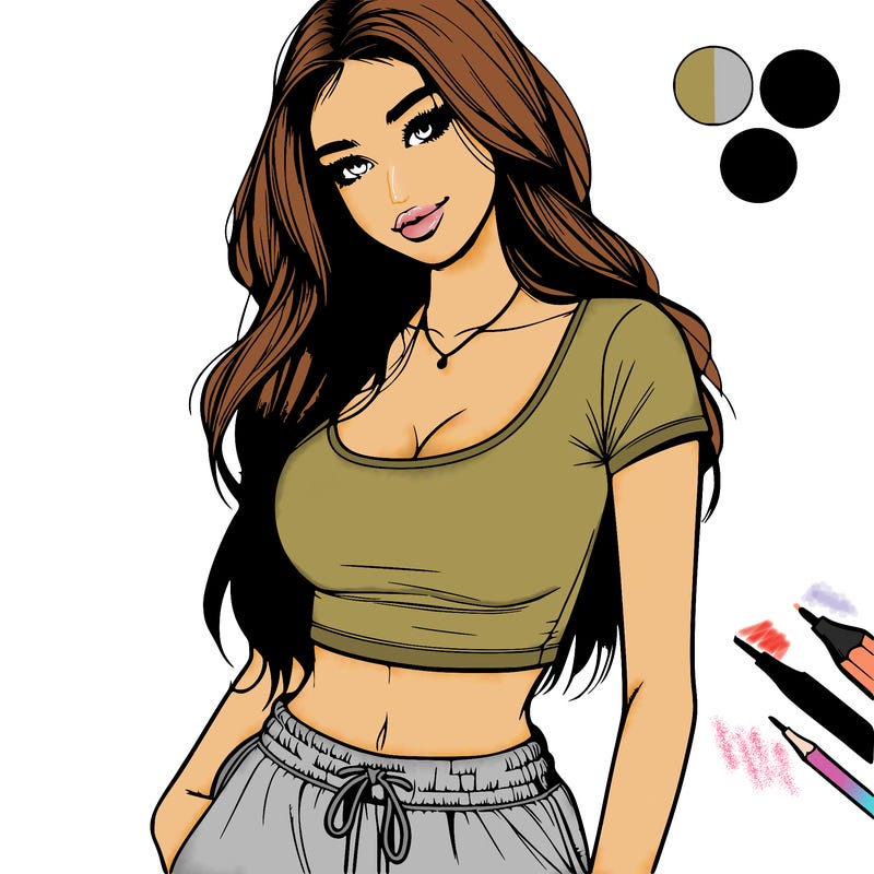 beautiful girl cropped tshirt and sweatpants realistic