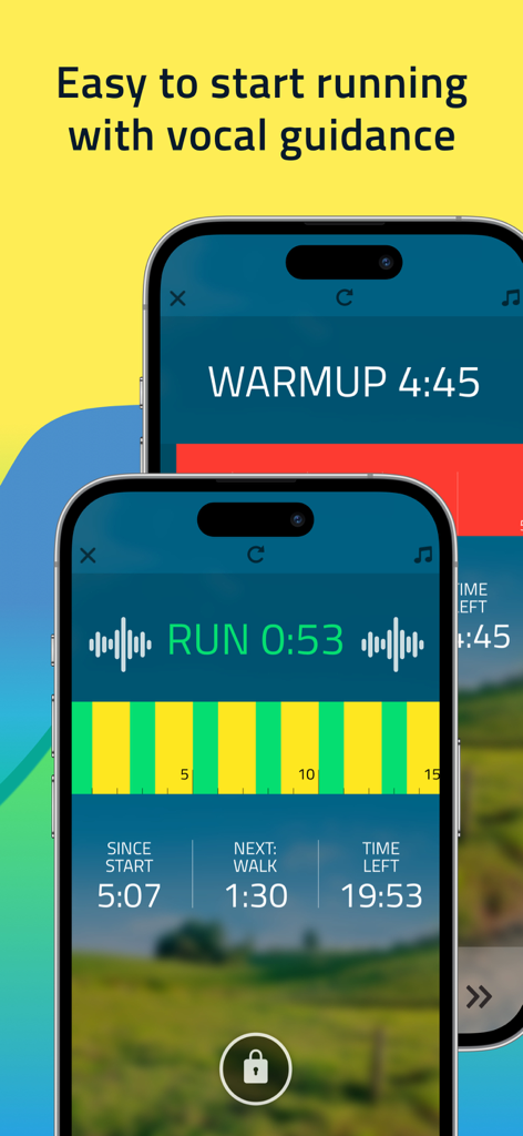 Oberfläche der 10K Runner App mit einem Intervall-Timer und Sprachanweisungen.