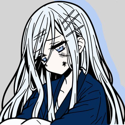 sad anime girl long haired girl with scars