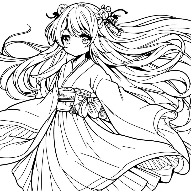 manga character with flowing dress in the wind
