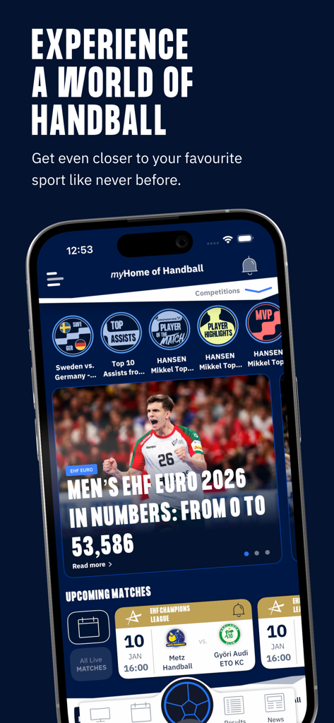 Home of Handball - The main dashboard of the Home of Handball app featuring sports news and match schedules
