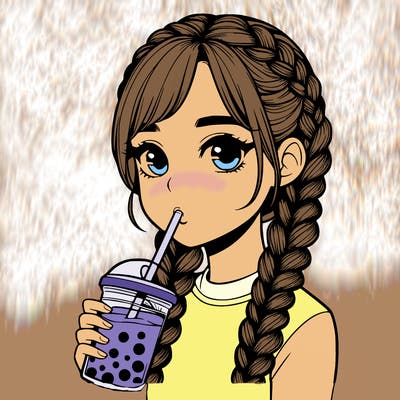 realistic girl with braided hair drinking boba