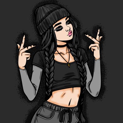 realistic teenage girl with braids and a beanie and crop top doing 🫶🏼