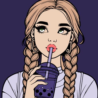 realistic girl with braided hair drinking boba