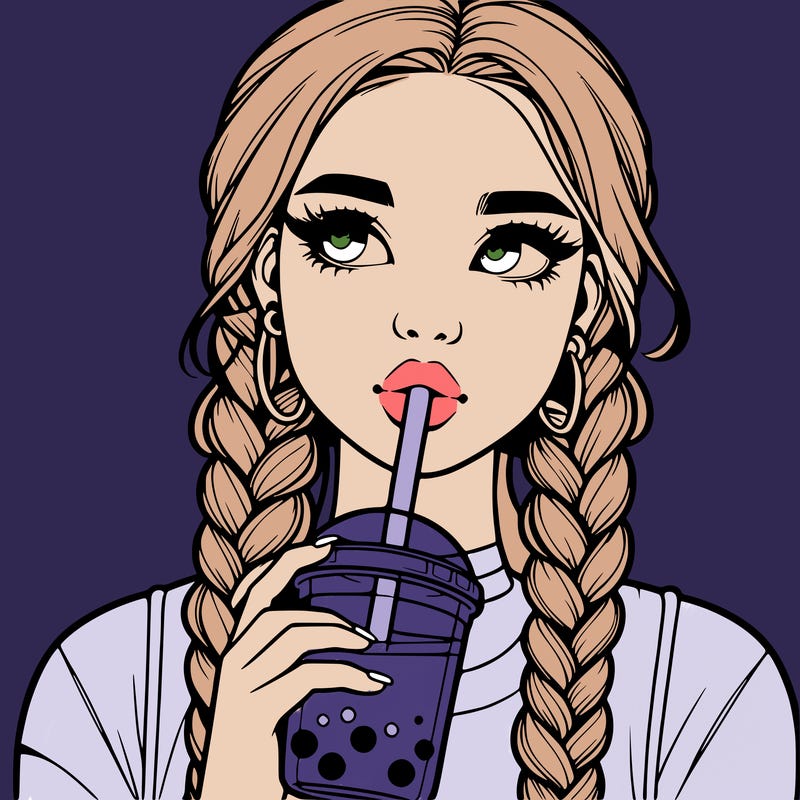 realistic girl with braided hair drinking boba