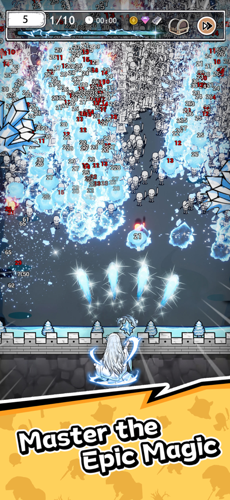 Doodle Magic: Wizard vs Slime - Wizard casting ice magic spells against a horde of monsters in a tower defense battle