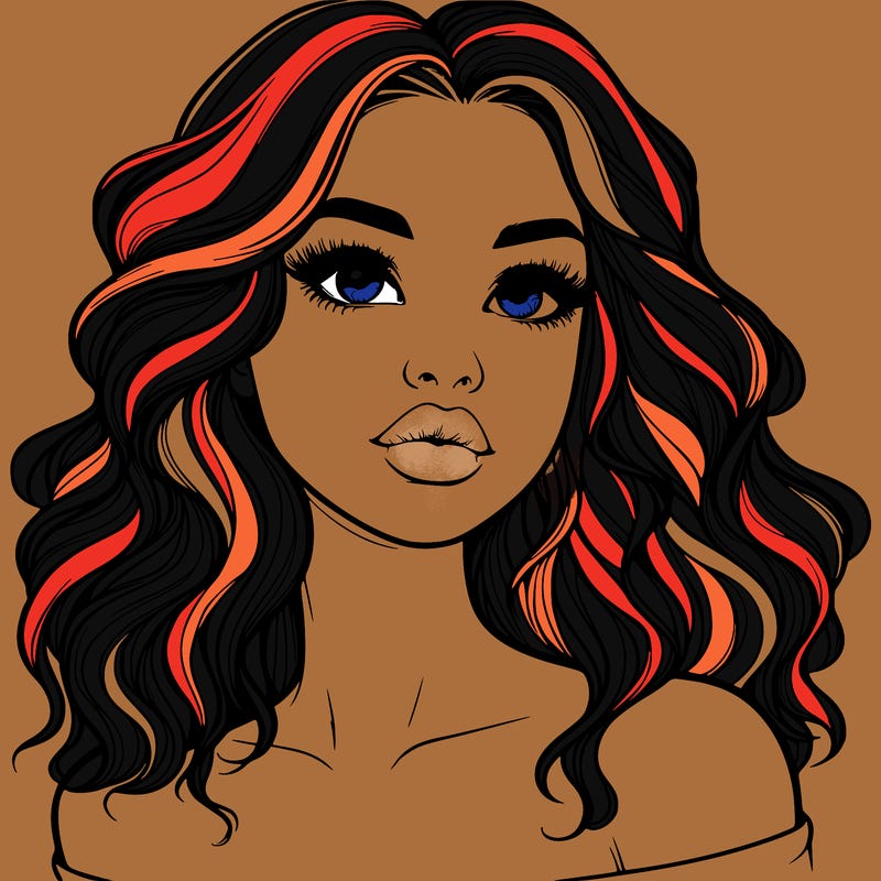 realistic girl with wavy hair and lips
