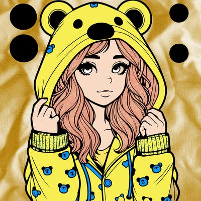 realistic girl in a animal pjs hoodie