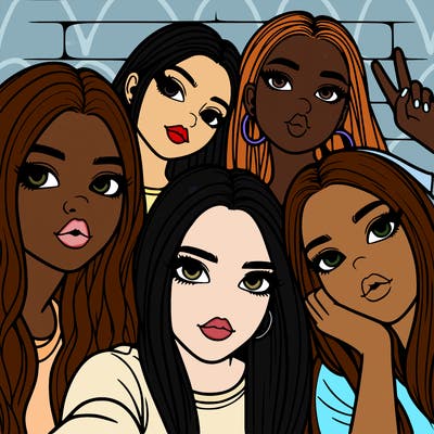 group of teen girls friends y2k up close in a selfie