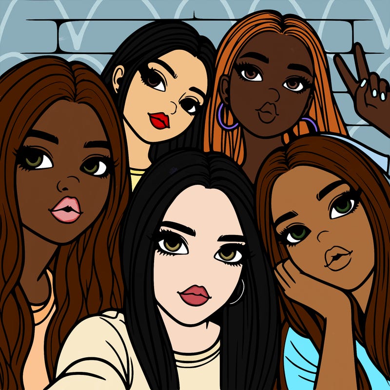 group of teen girls friends y2k up close in a selfie