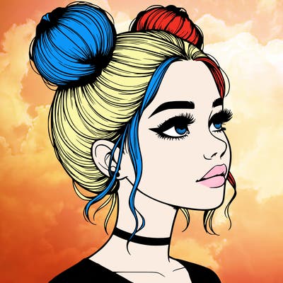 realistic girl with buns on the top of her head