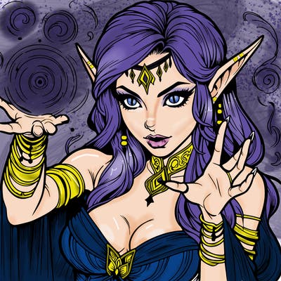 realistic scary beautiful elf sorceress casting spell