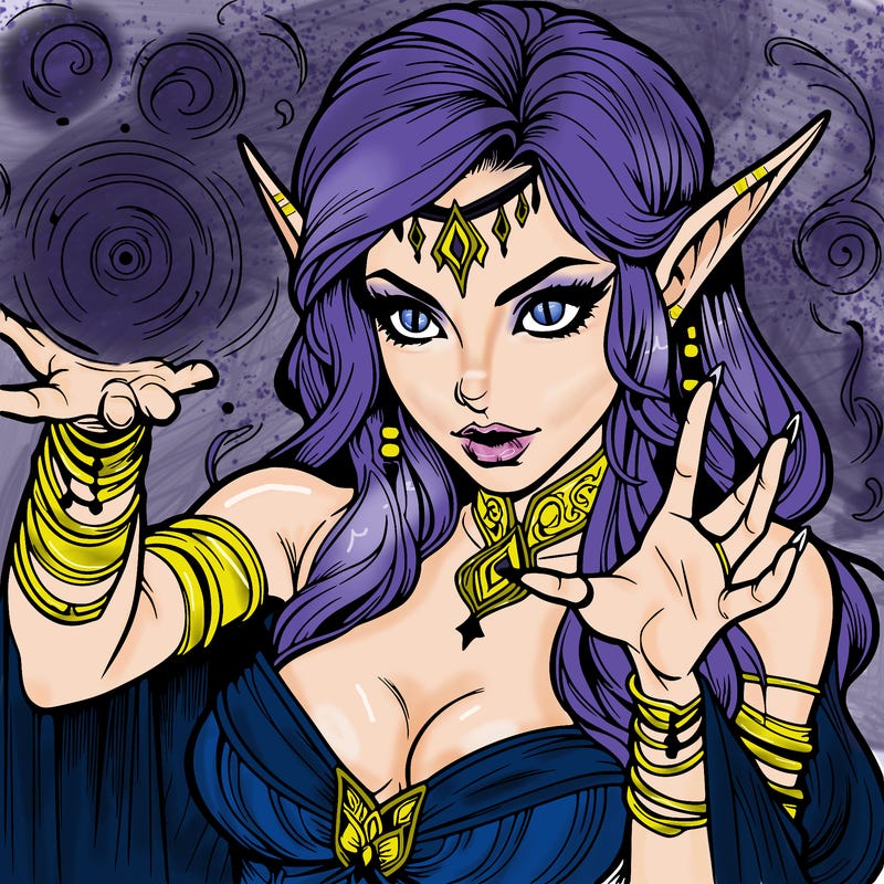 realistic scary beautiful elf sorceress casting spell