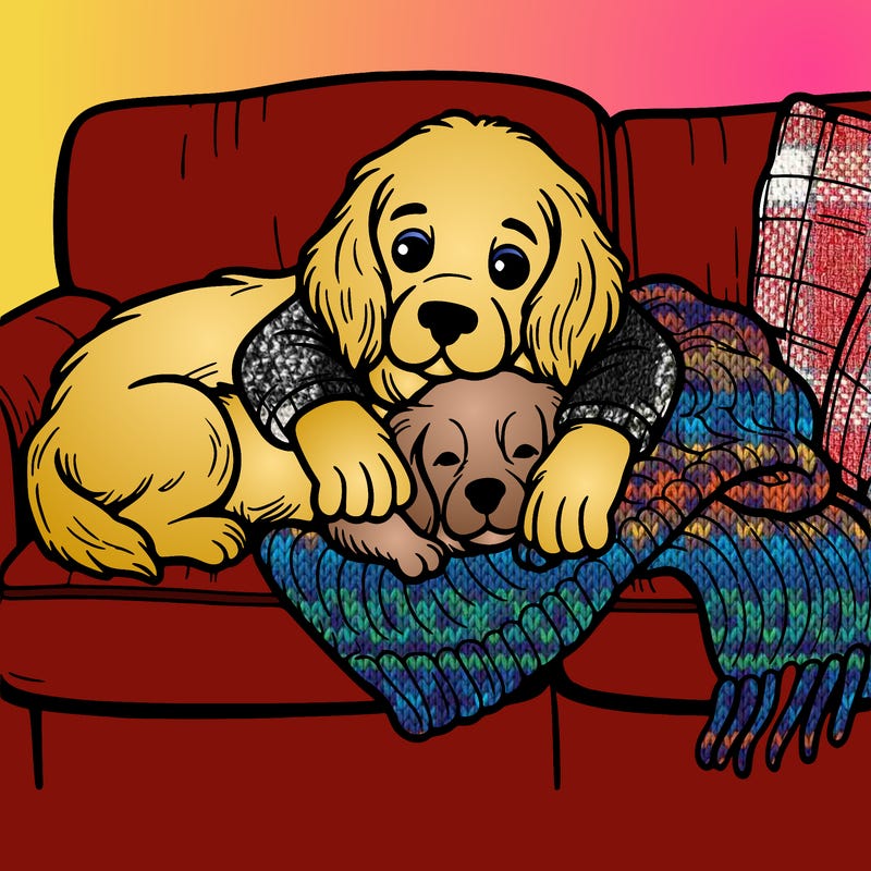 cuddling a dog on the sofa