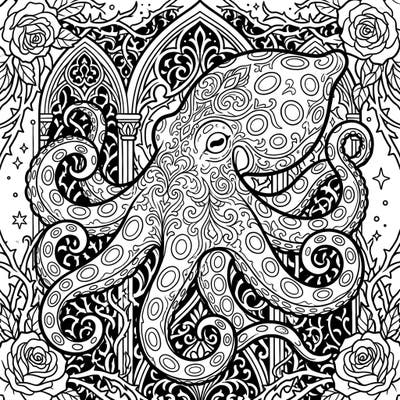 Explore the depths of mystery with this captivating Gothic Blue-Ringed Octopus coloring page. Its intricate design blends the marvel of marine life with ornate gothic elegance for a truly unique artistic experience.