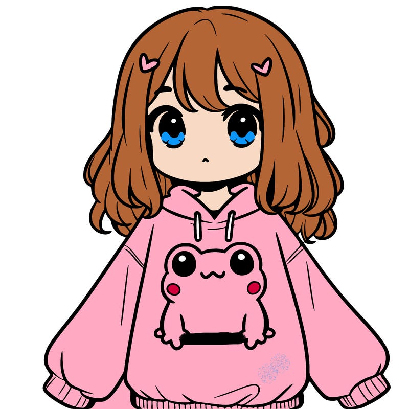 girl wearing frogging sweatshirt