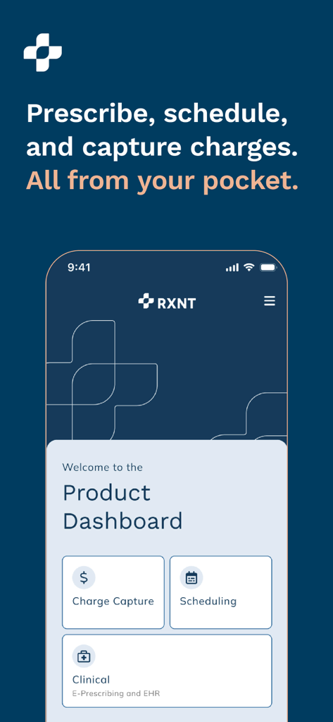 RXNT - RXNT mobile app dashboard with charge capture scheduling and e-prescribing options
