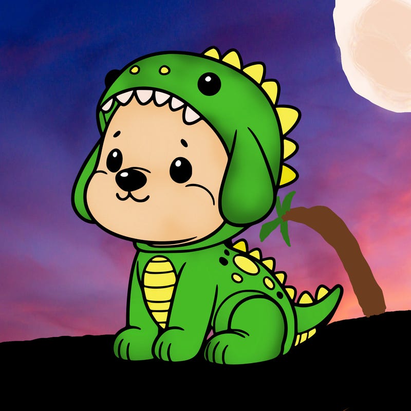 cute dog wearing dinosaur costume