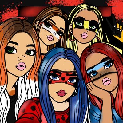 group of teen girls friends y2k up close in a selfie