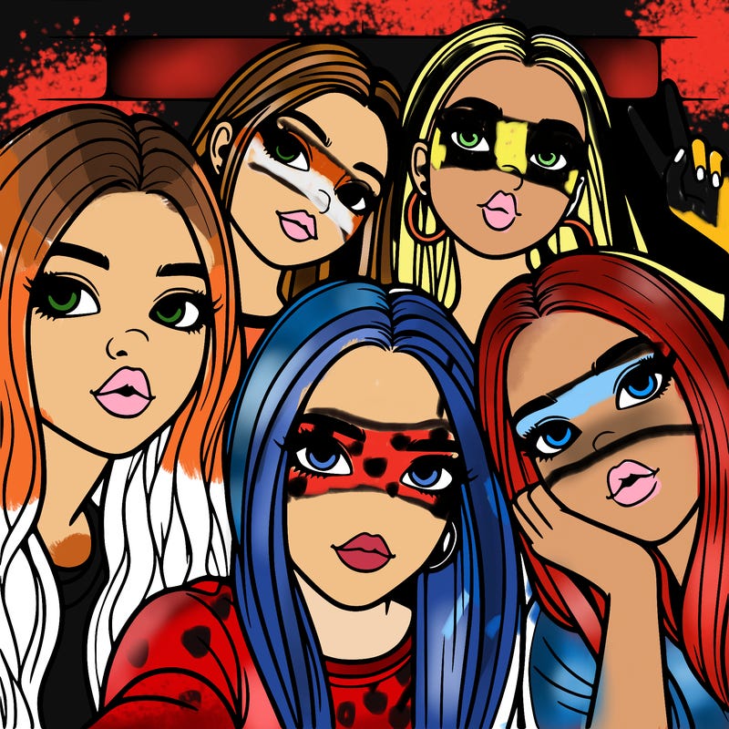 group of teen girls friends y2k up close in a selfie