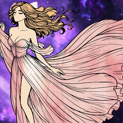 realistic woman in dress flowing the the wind