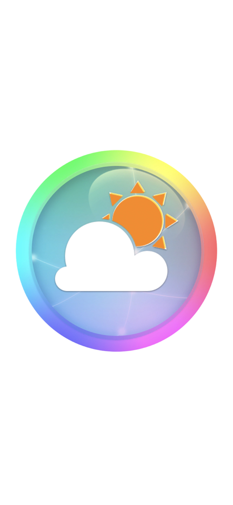 雨雲レーダー+ - Rain Cloud Radar Plus weather app icon featuring a sun and cloud within a rainbow colored circle.