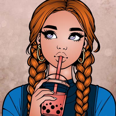 realistic girl with braided hair drinking boba