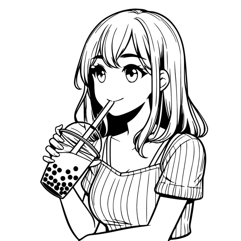 realistic girl drinking boba tea