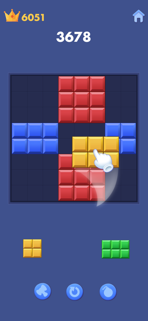 Colocación estratégica de bloques en una cuadrícula de 8x8 en el juego móvil Block Puzzle Color Blast