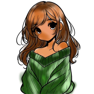 shy pretty girl wearing a sweater that is falling off one shoulder portrait