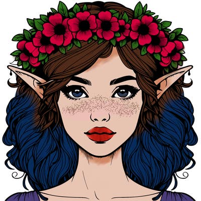 realistic female elf with flower crown