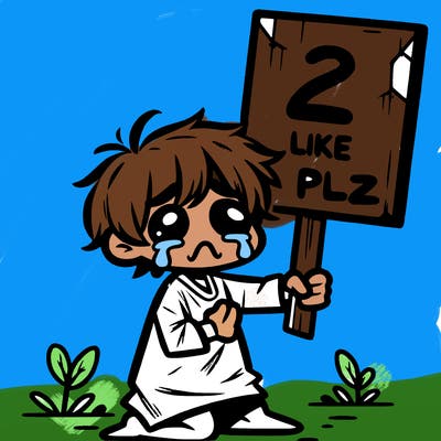 small poor toddler crying with sign that says 2 like plz