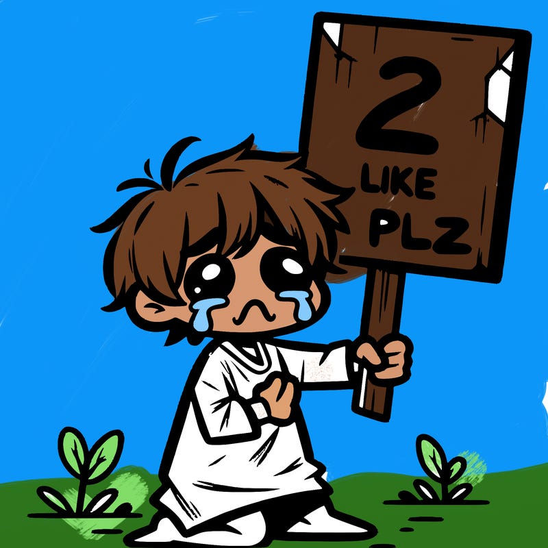small poor toddler crying with sign that says 2 like plz