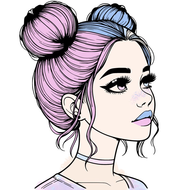 realistic girl with buns on the top of her head