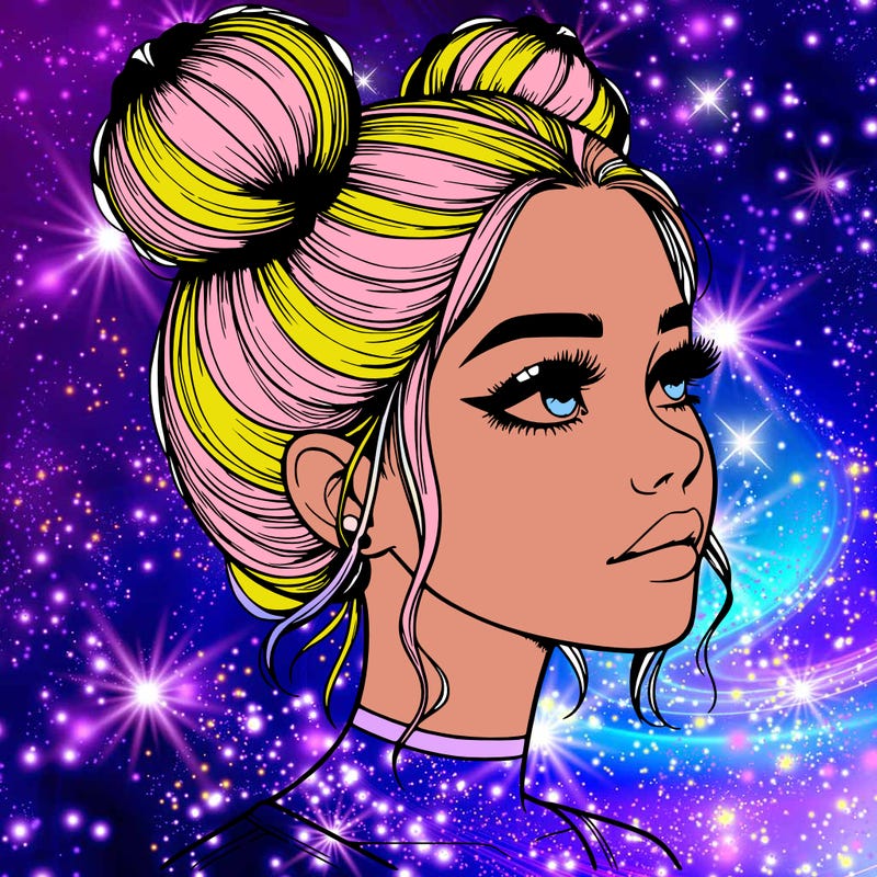 realistic girl with buns on the top of her head