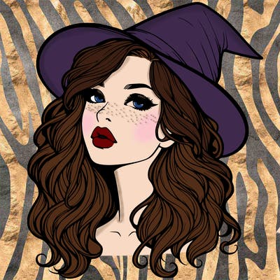 realistic witch girl with wavy hair and lips