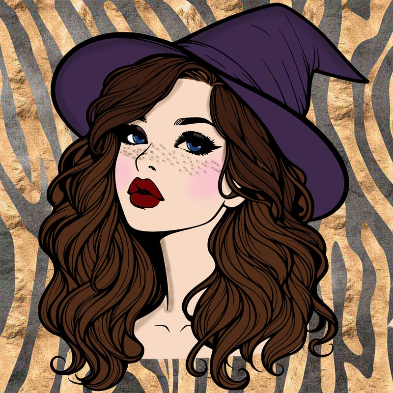 realistic witch girl with wavy hair and lips