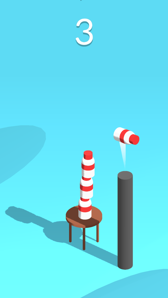 Bottle Flip! - Screenshot of the Bottle Flip mobile game showing a bottle flipping in mid air between platforms with a score of three