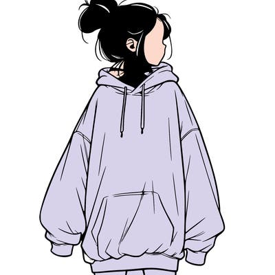 realistic girl with a oversized sweatshirt on and a bun