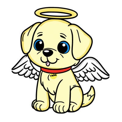 a dog with a halo and angel wings