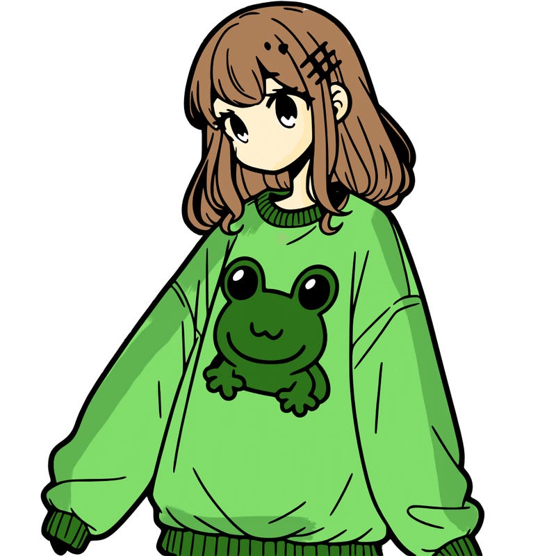 girl wearing frogging sweatshirt