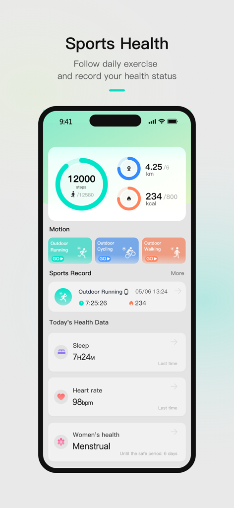 JR Smart - JR Smart app dashboard showing steps, sleep data, and heart rate monitor