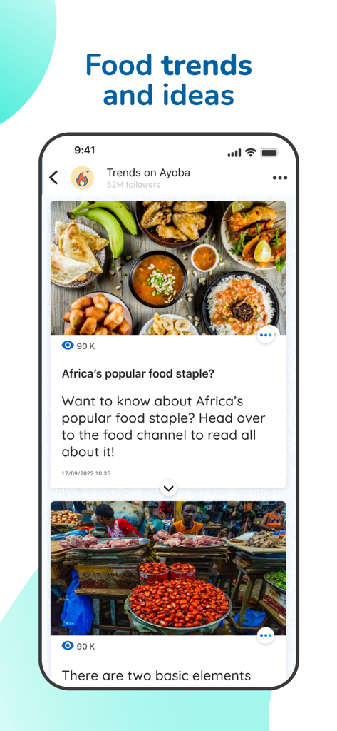 Ayoba app screen showcasing African food trends and cultural cuisine articles