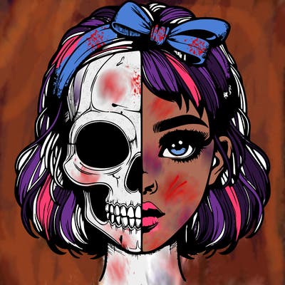 realistic girl with half skull mask