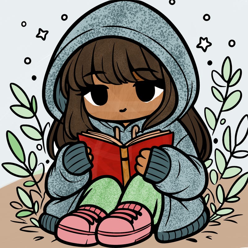 girl in oversized hoodie reading a book